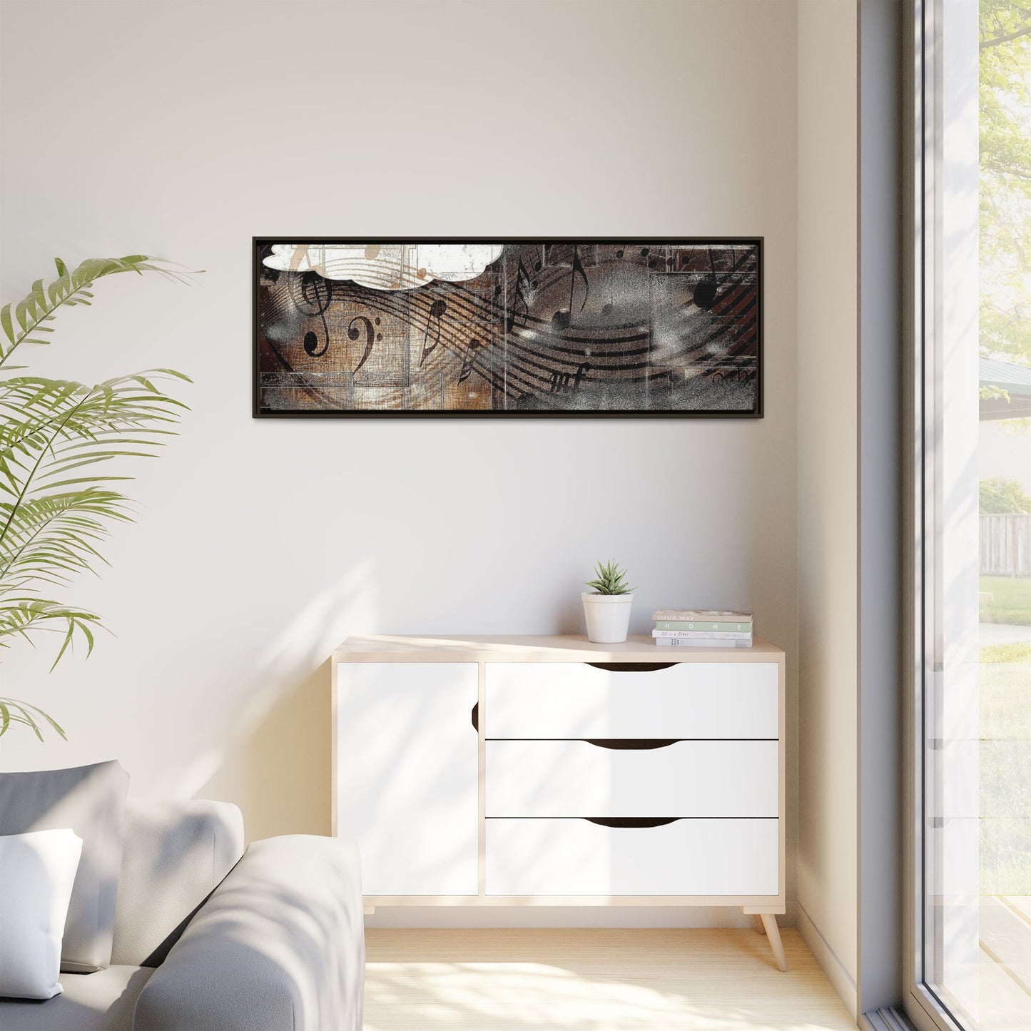 Framed Music Notes Canvas Print — Abstract Vintage Piano & Sheet Music Wall Art