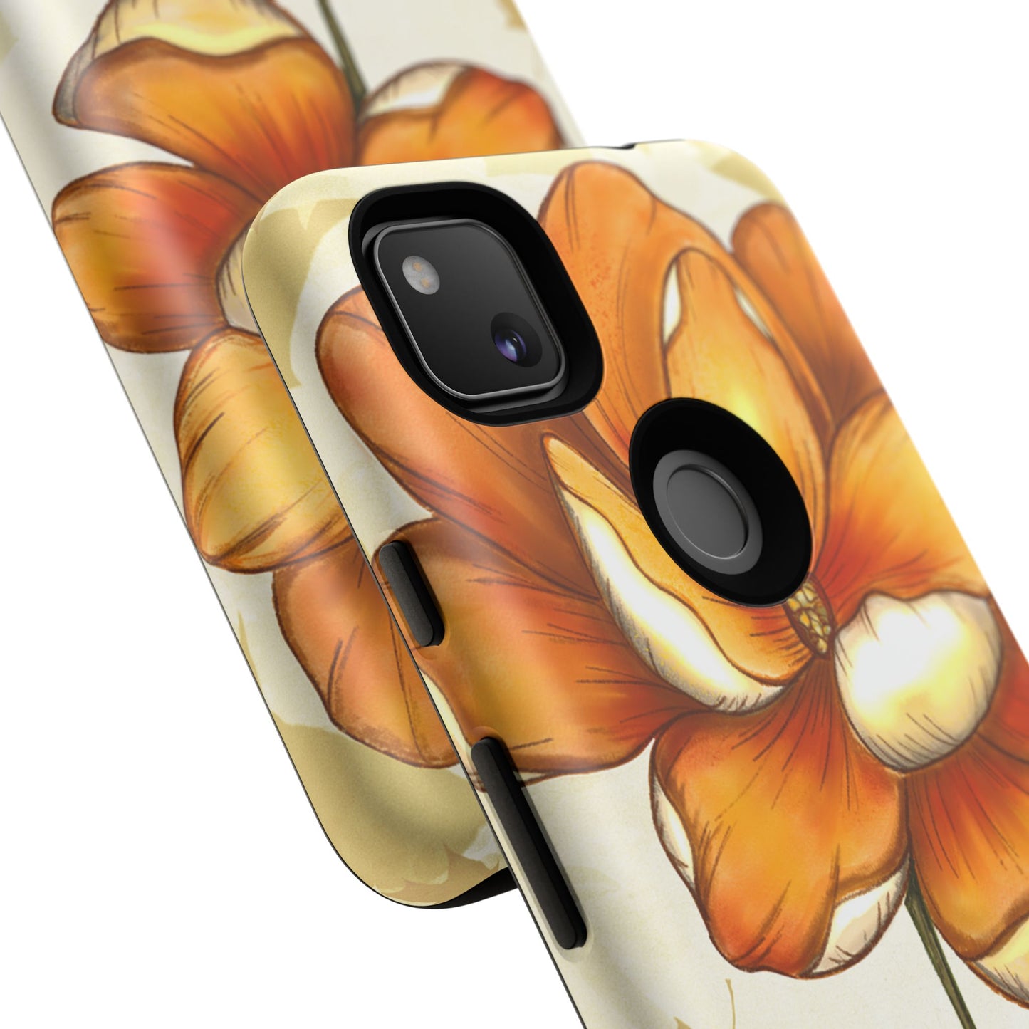 Floral Phone Case with Orange Flower Design, Tough Phone Cover, Floral Gift, Stylish Tech Accessory, Nature Lovers, Spring Vibes