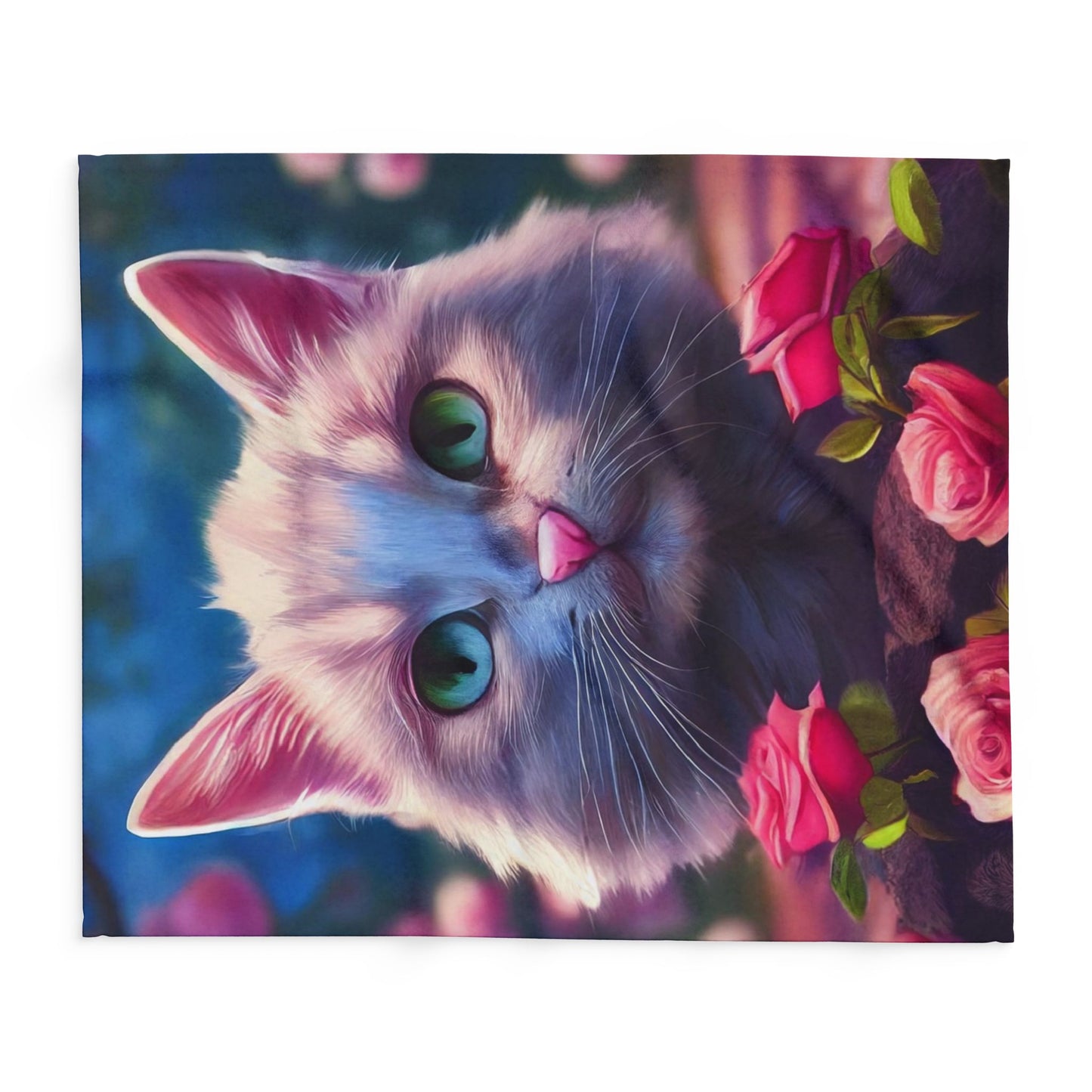 Cozy Cat-Themed Fleece Blanket, Cute Cat Gift, Floral Throw Blanket, Pet Lover Decor, Cat Lover Gift, Home Comforts