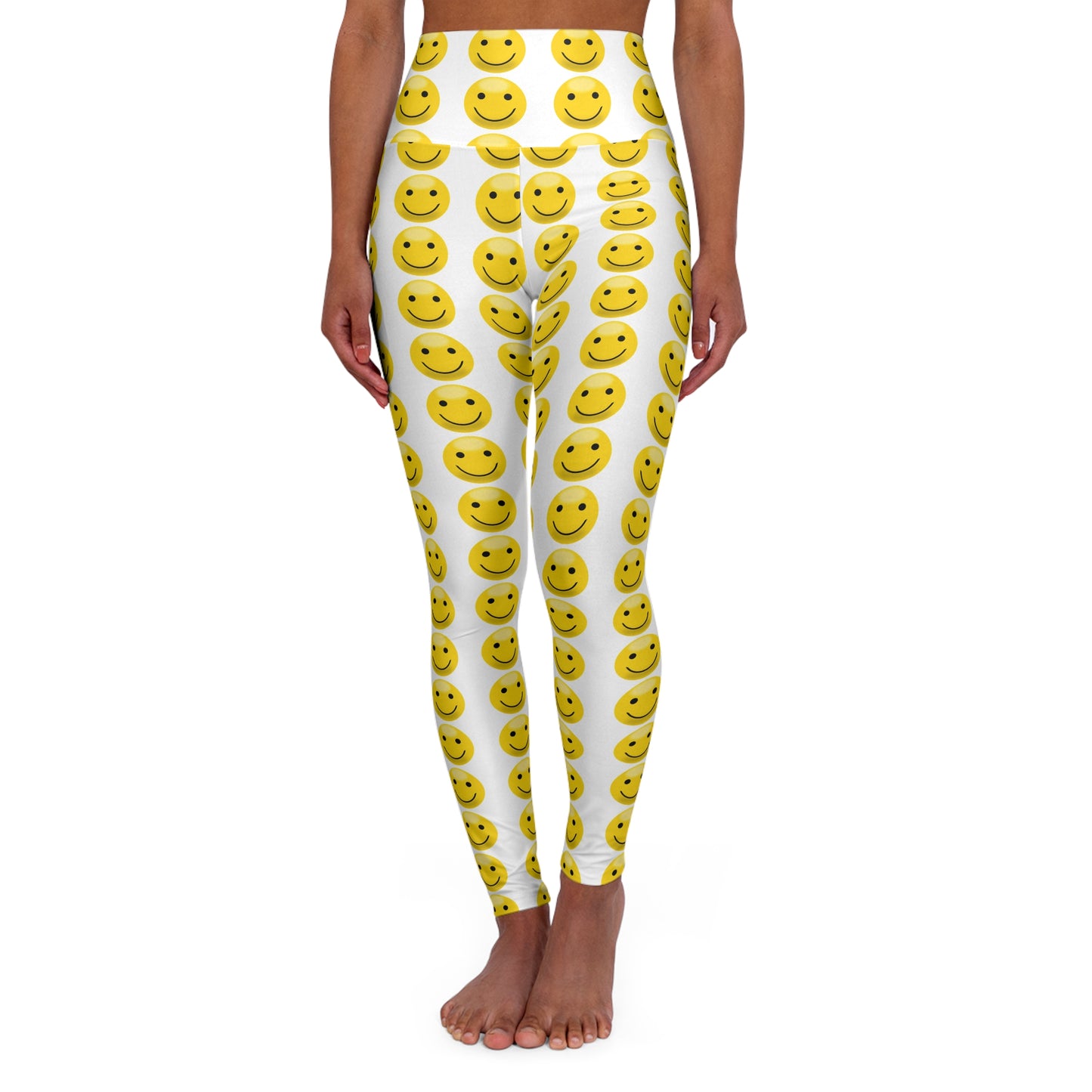 Happy Smiley High Waisted Yoga Leggings, Fitness Leggings, Cheerful Workout Gear, Cute Activewear, Yoga Pants for Women