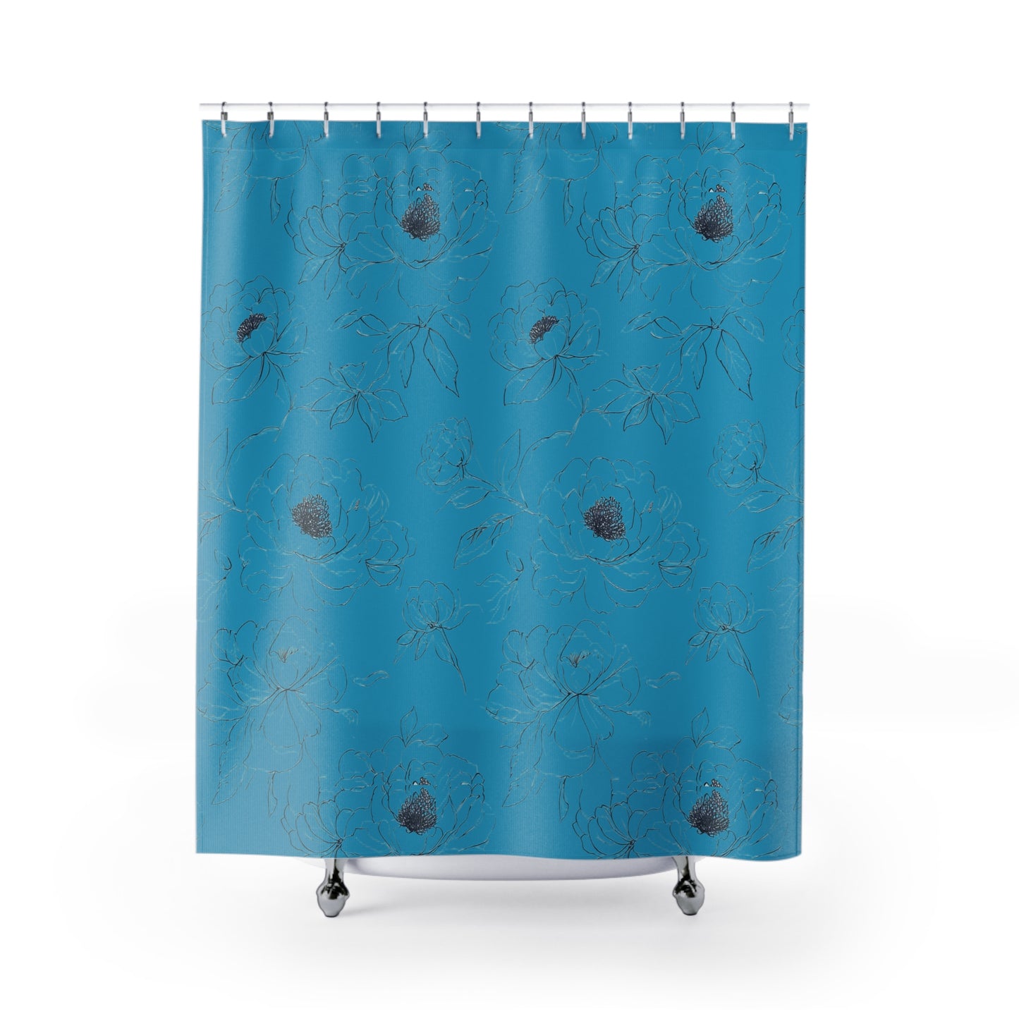 Floral Elegance Shower Curtain - Vibrant Blue Peony Design