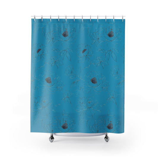 Floral Elegance Shower Curtain - Vibrant Blue Peony Design