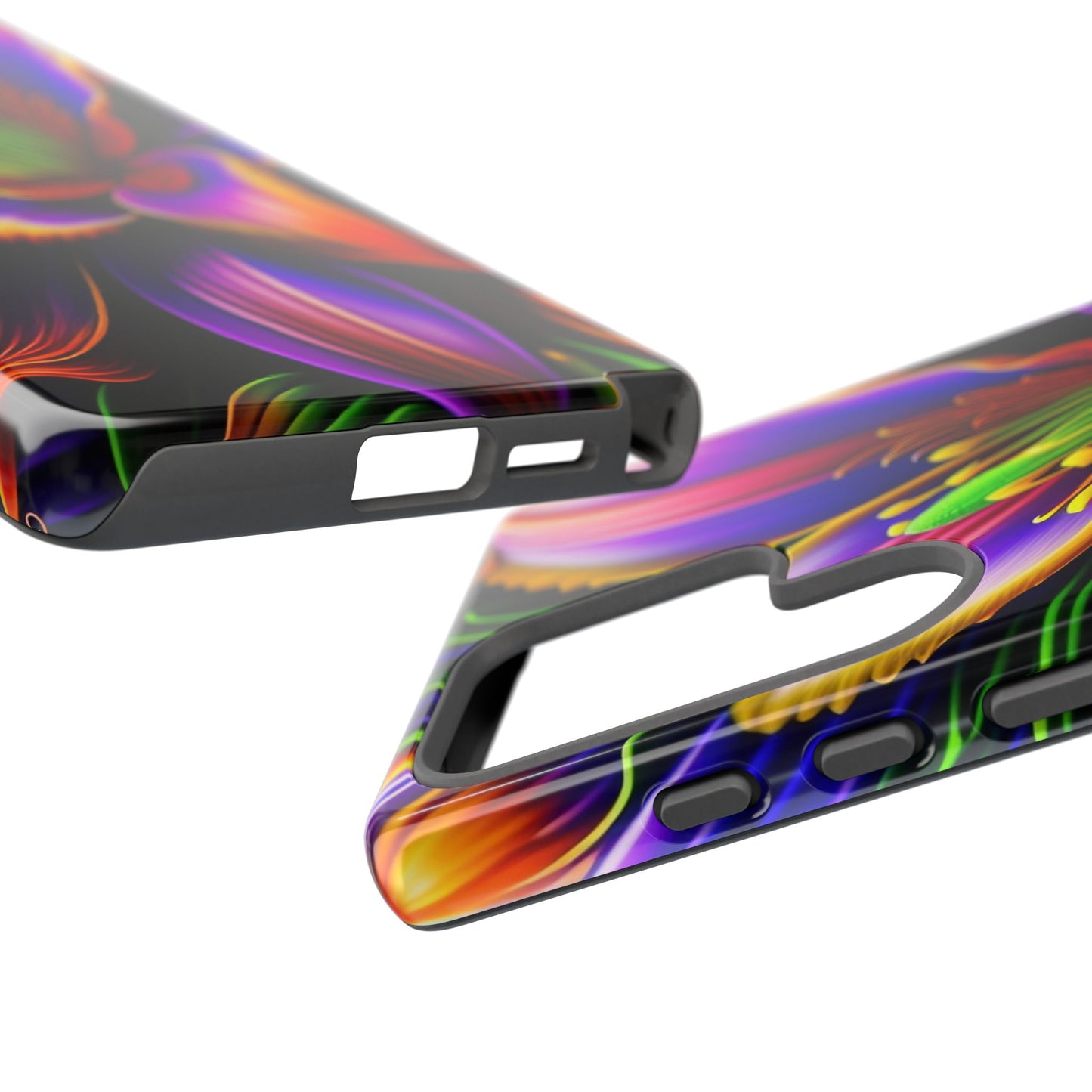 Floral Neon Tough Phone Case — Vivid Purple & Orange Lily Protective Cover