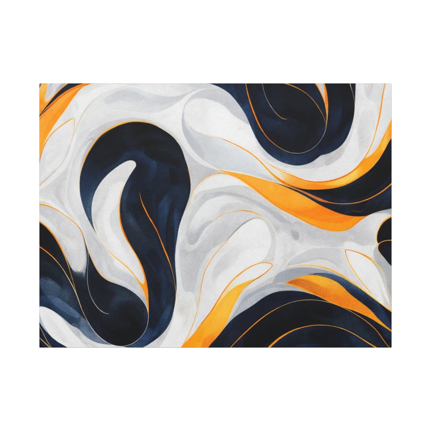 Abstract Fluid Art Matte Canvas Print — Navy, Gold & White Stretched Wall Art