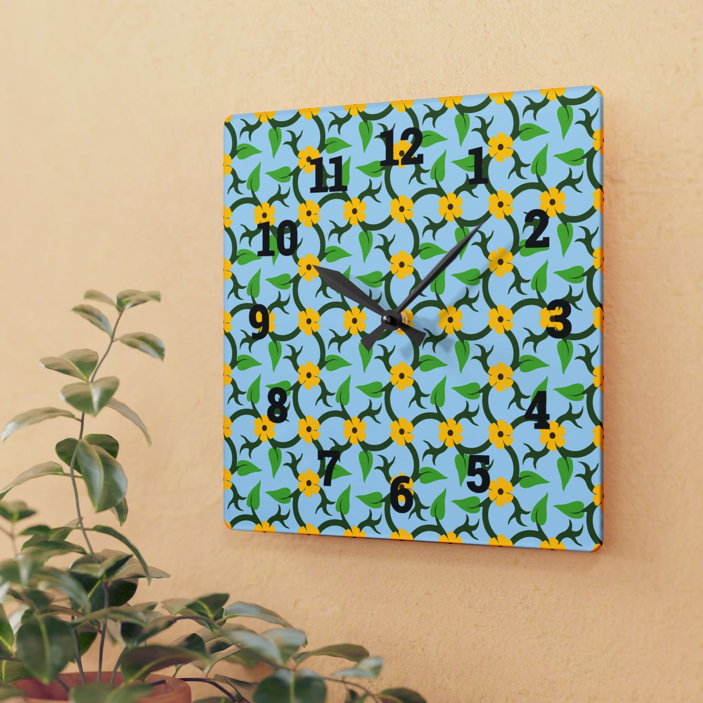 Vibrant Floral Acrylic Wall Clock, Modern Home Decor, Kitchen Wall Art