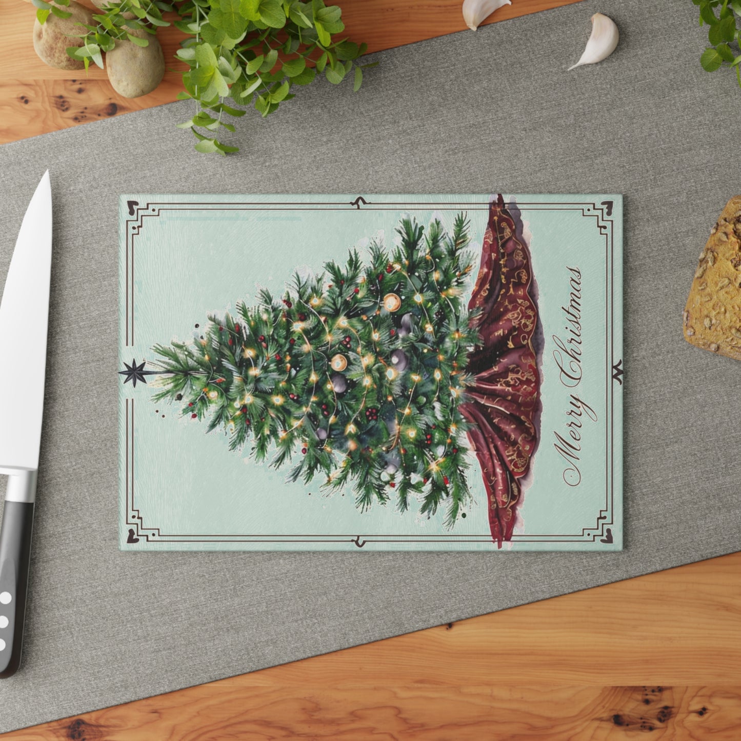 Christmas Tree Glass Cutting Board - Festive Holiday Kitchen Decor