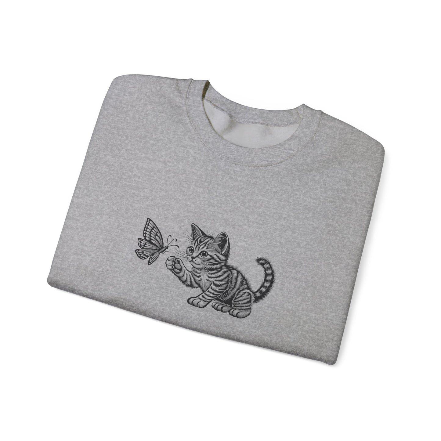 Kitten Butterfly Sweatshirt, Cozy Crewneck with Cat Art, Perfect Gift for Animal Lovers, Cute Sweatshirt for Relaxation & Everyday Wear