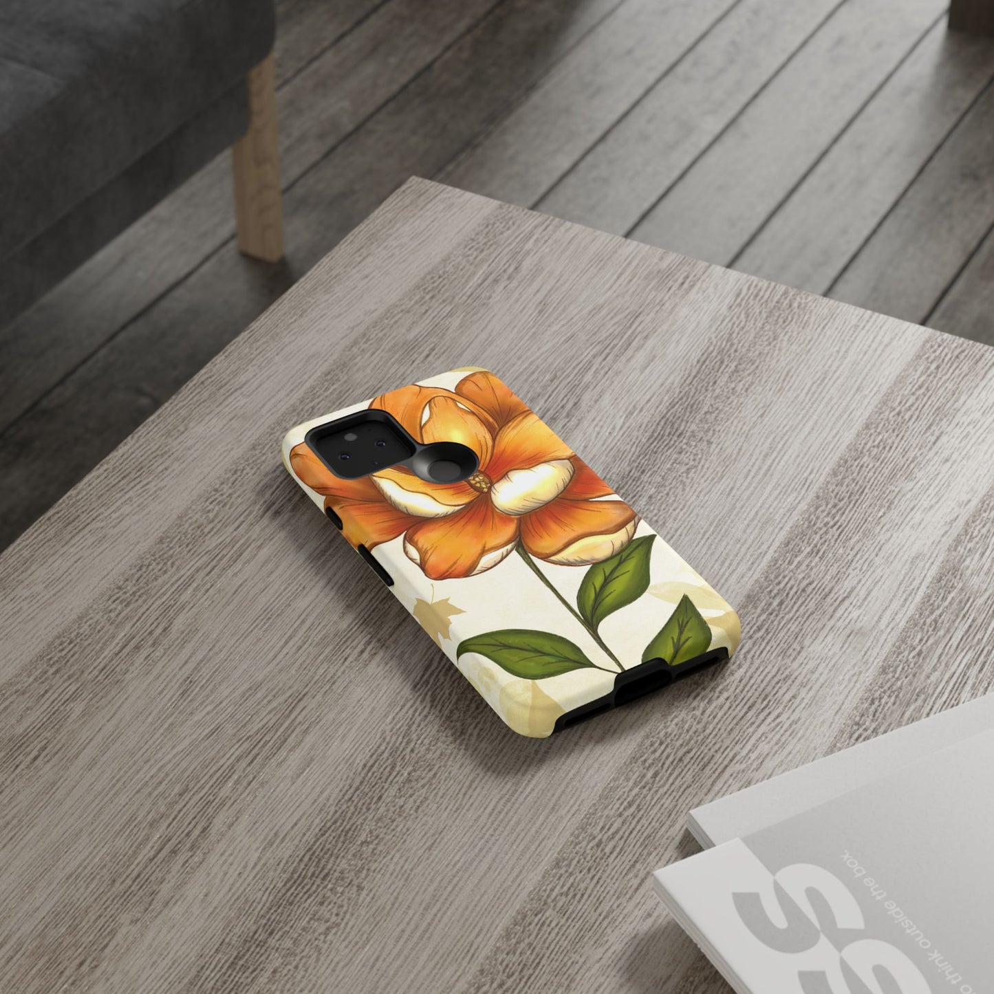 Floral Phone Case with Orange Flower Design, Tough Phone Cover, Floral Gift, Stylish Tech Accessory, Nature Lovers, Spring Vibes