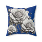 Elegant Floral Rose Pillow Cover, Home Decor Cushion, Gift for Her, Blue and White Style, Cozy Living Room Accent