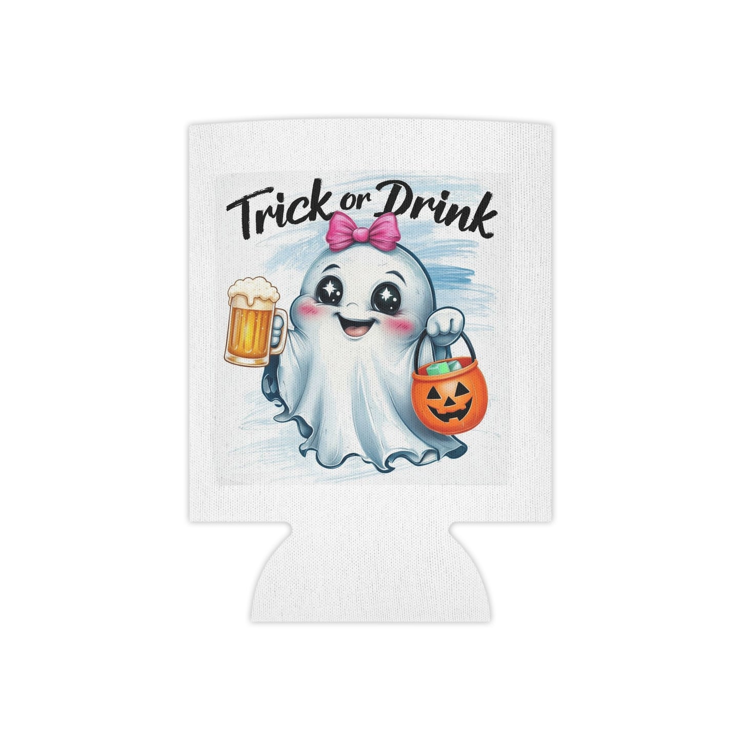 Cute Ghost Can Cooler, Halloween Drink Holder, Trick or Treat Beverage Insulator, Funny Party Favor, Unique Gift Idea