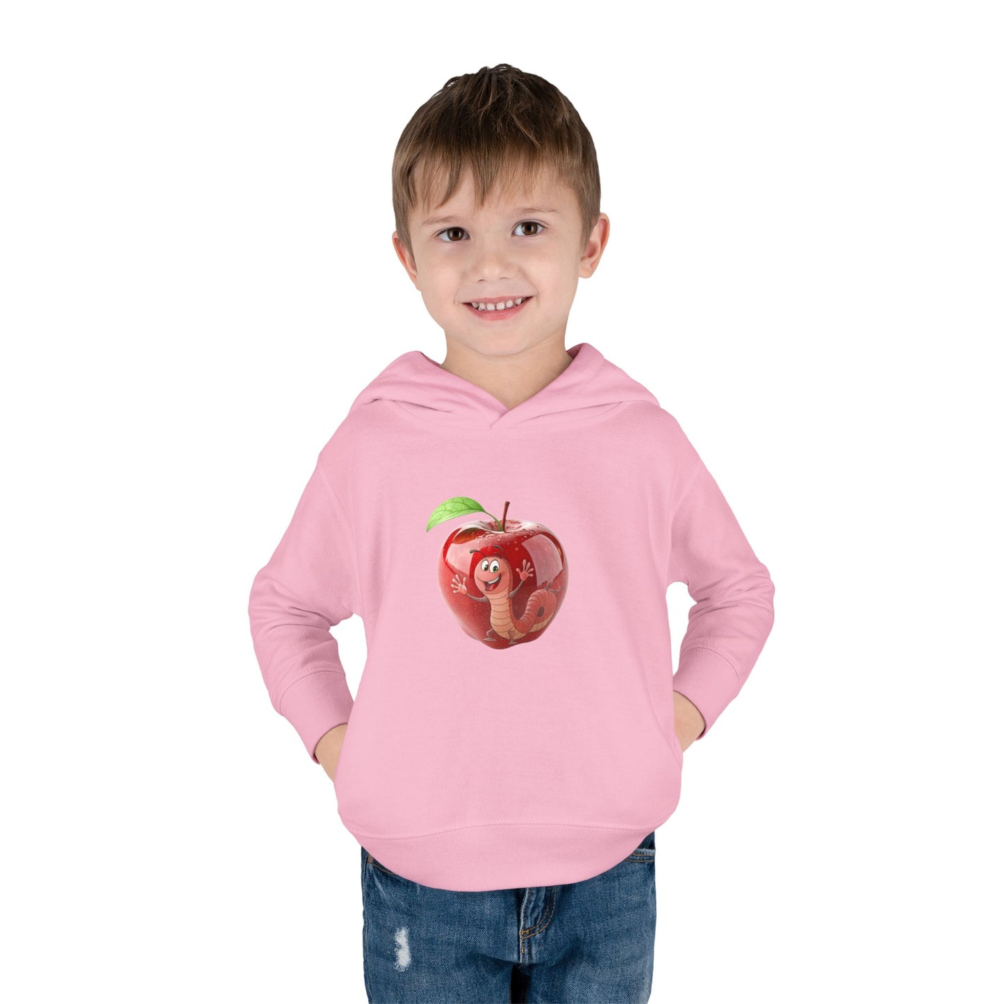 Cute Apple Toddler Pullover Fleece Hoodie - Cozy, Fun, Playful Kidswear, Perfect Gift for Birthdays, Play Dates, or Fall Outings
