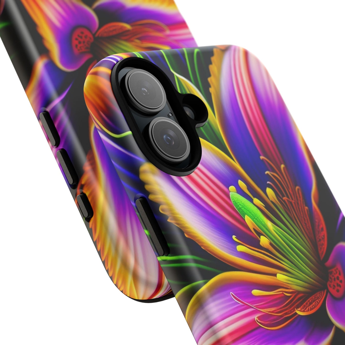 Floral Neon Tough Phone Case — Vivid Purple & Orange Lily Protective Cover