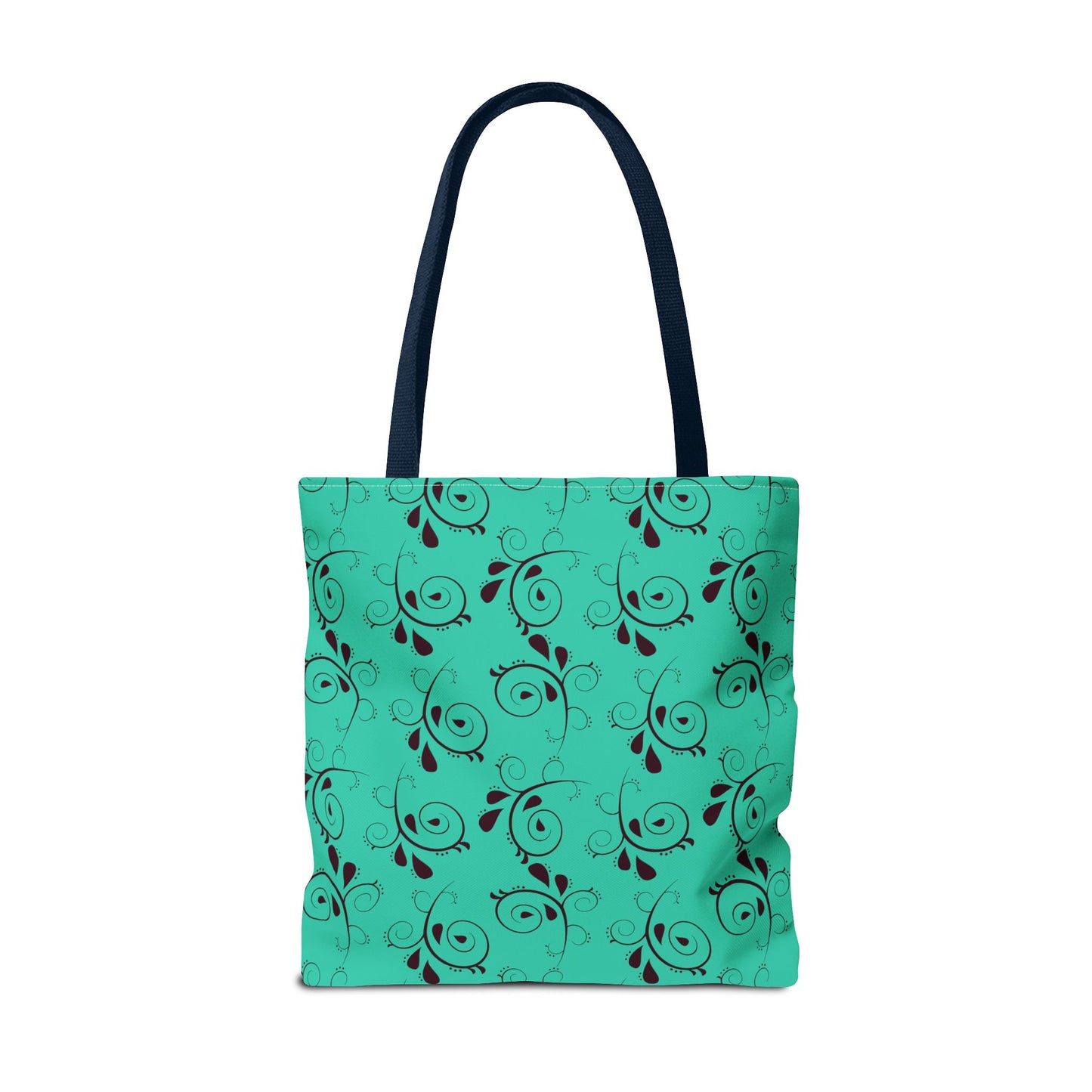 Turquoise Floral Swirl Tote Bag – All-Over Print Stylish Shopping Bag