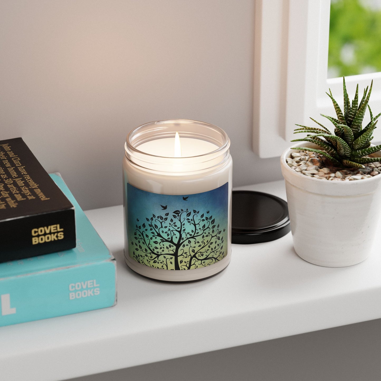 Tree of Life Scented Soy Candle — 9oz Jar, Calming Green-Blue Aromatherapy Candle
