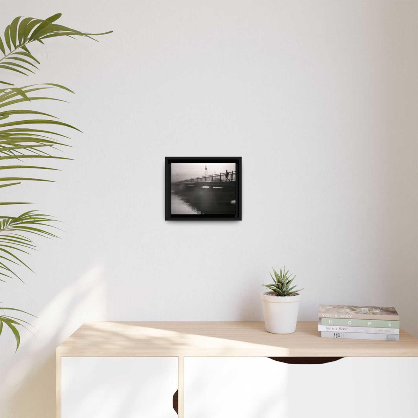 Framed Matte Canvas - Foggy Bridge Black & White Photography