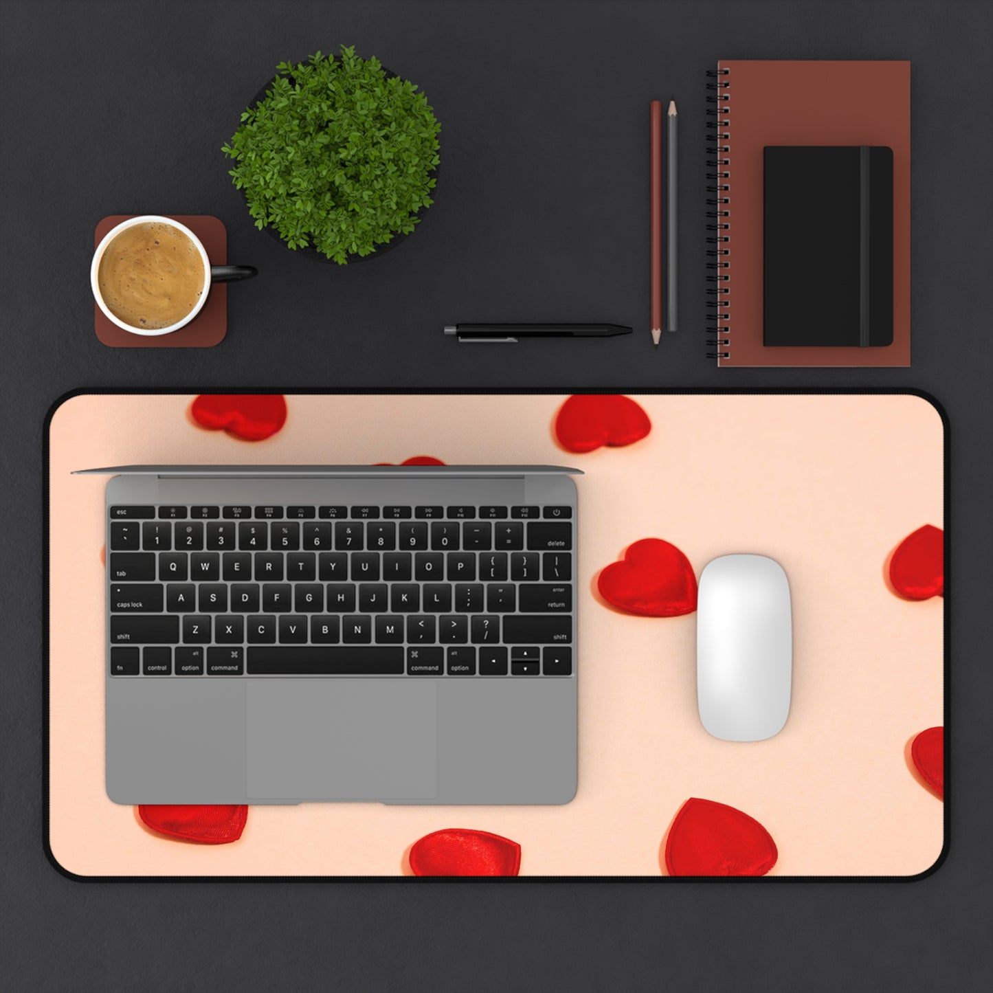 Desk Mat - Scattered Red Hearts Valentine Mouse Pad for Romantic Gift