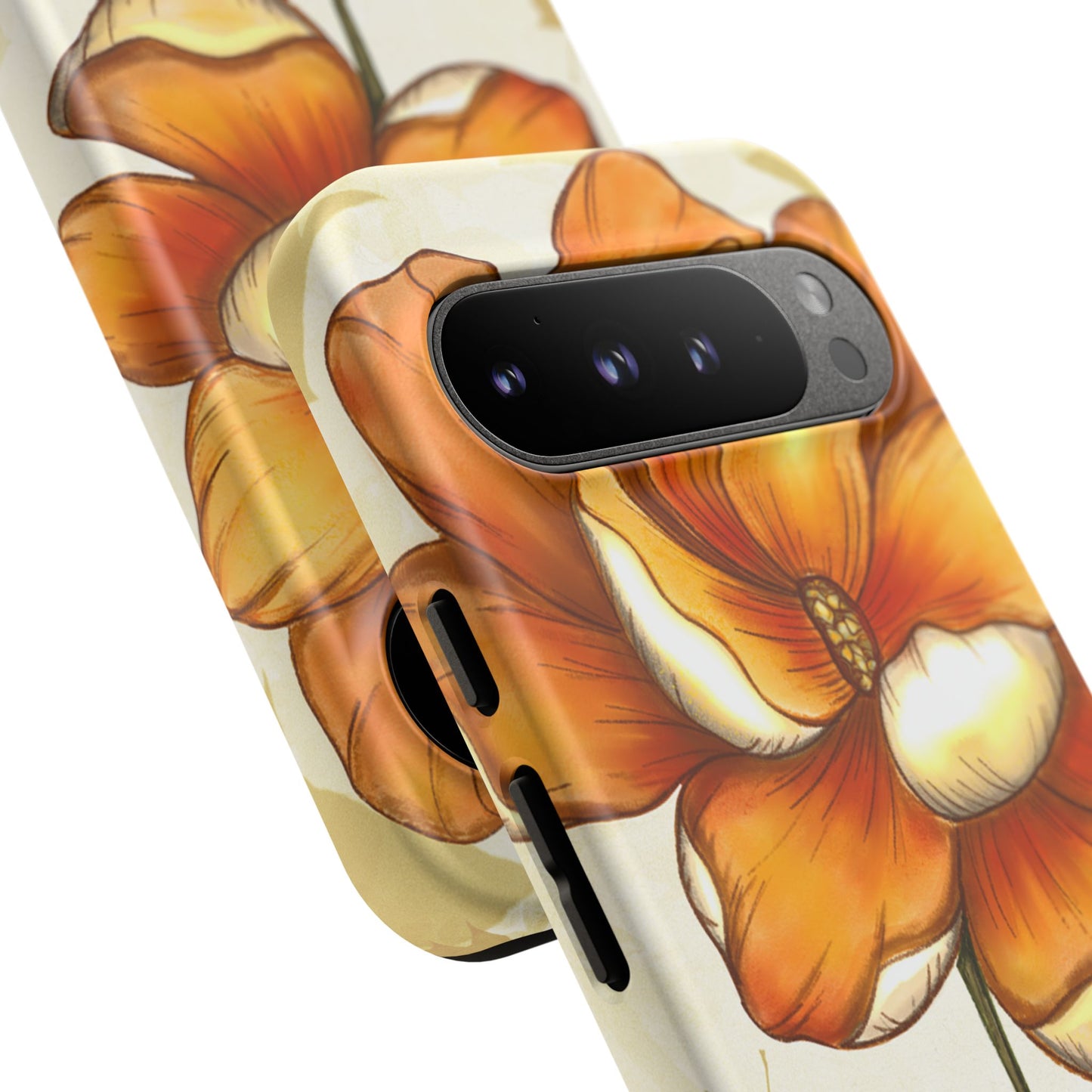 Floral Phone Case with Orange Flower Design, Tough Phone Cover, Floral Gift, Stylish Tech Accessory, Nature Lovers, Spring Vibes