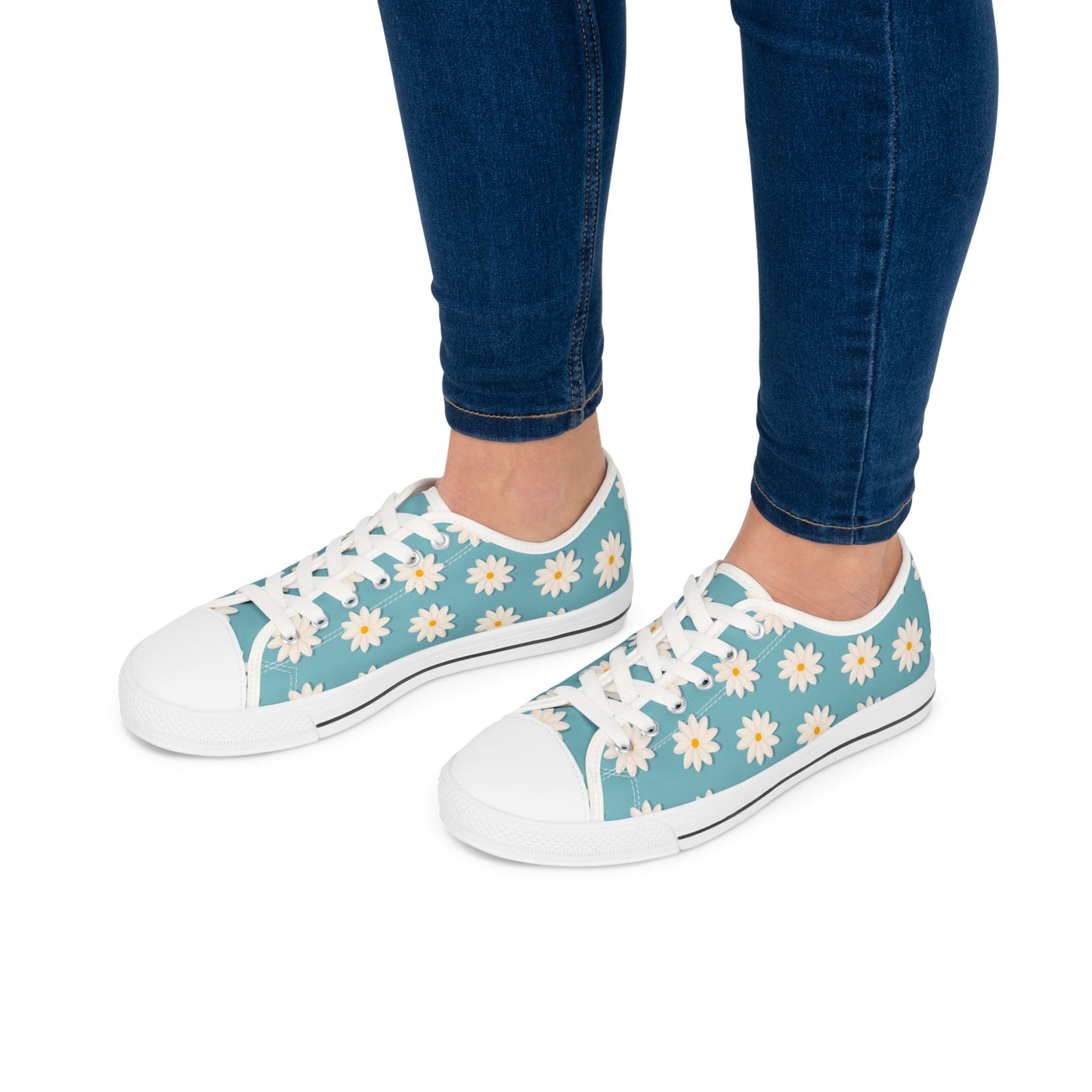 Daisy Print Low Top Sneakers – Retro Floral Canvas Shoes