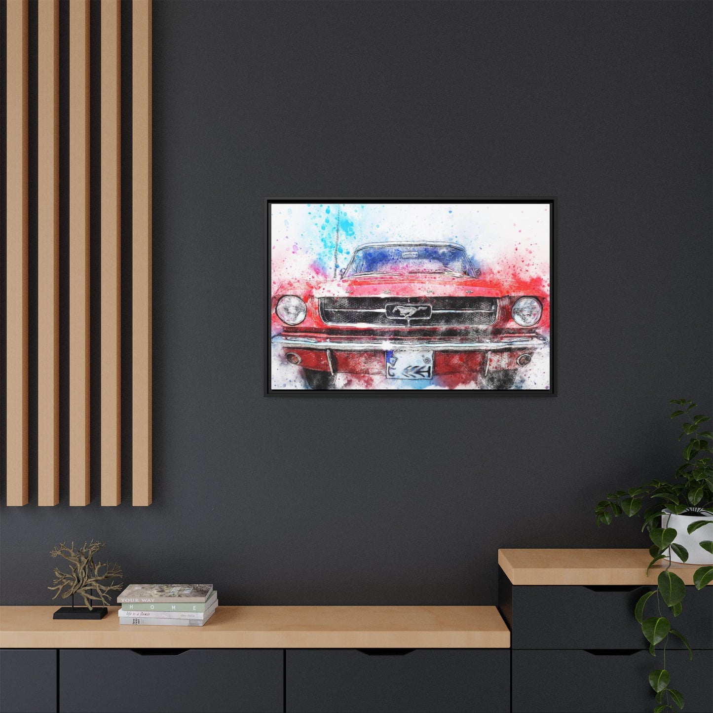 Matte Canvas, Framed Mustang Car
