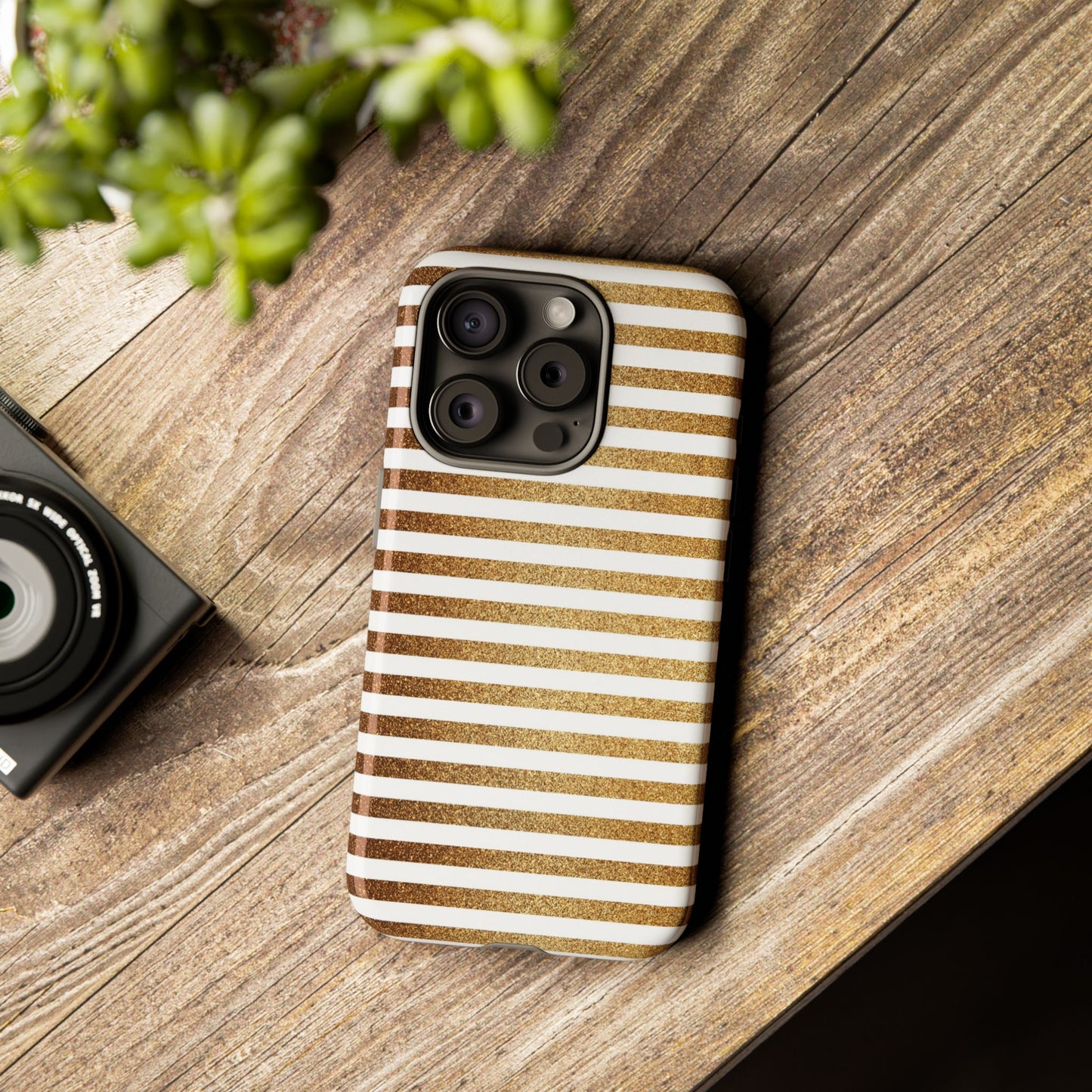 Glamorous Gold Striped Phone Case | Tough Cases, Stylish Phone Cover, Chic Accessories, Gift for Her, Fashionable Tech