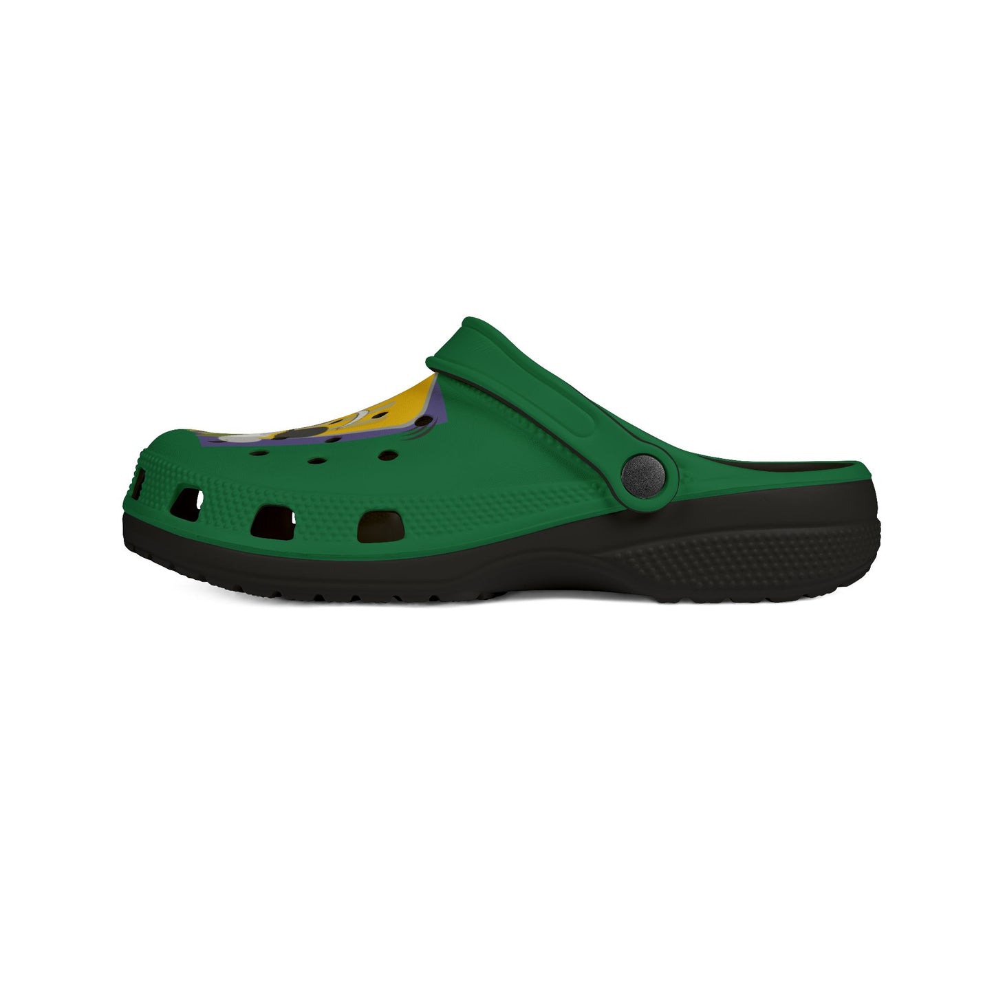 Green Foam Clogs with Cool Sunglasses Mug Graphic — Fun Casual Slip-On Shoes