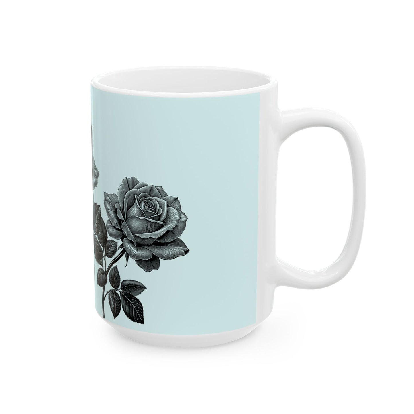 Elegant Floral Ceramic Mug - Black and White Rose Design, Coffee Cup, Gift for Her, Home Decor, Tea Lover's Perfect Mug