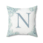 Monogram N Floral Throw Pillow — Soft Blue Initial Decorative Accent