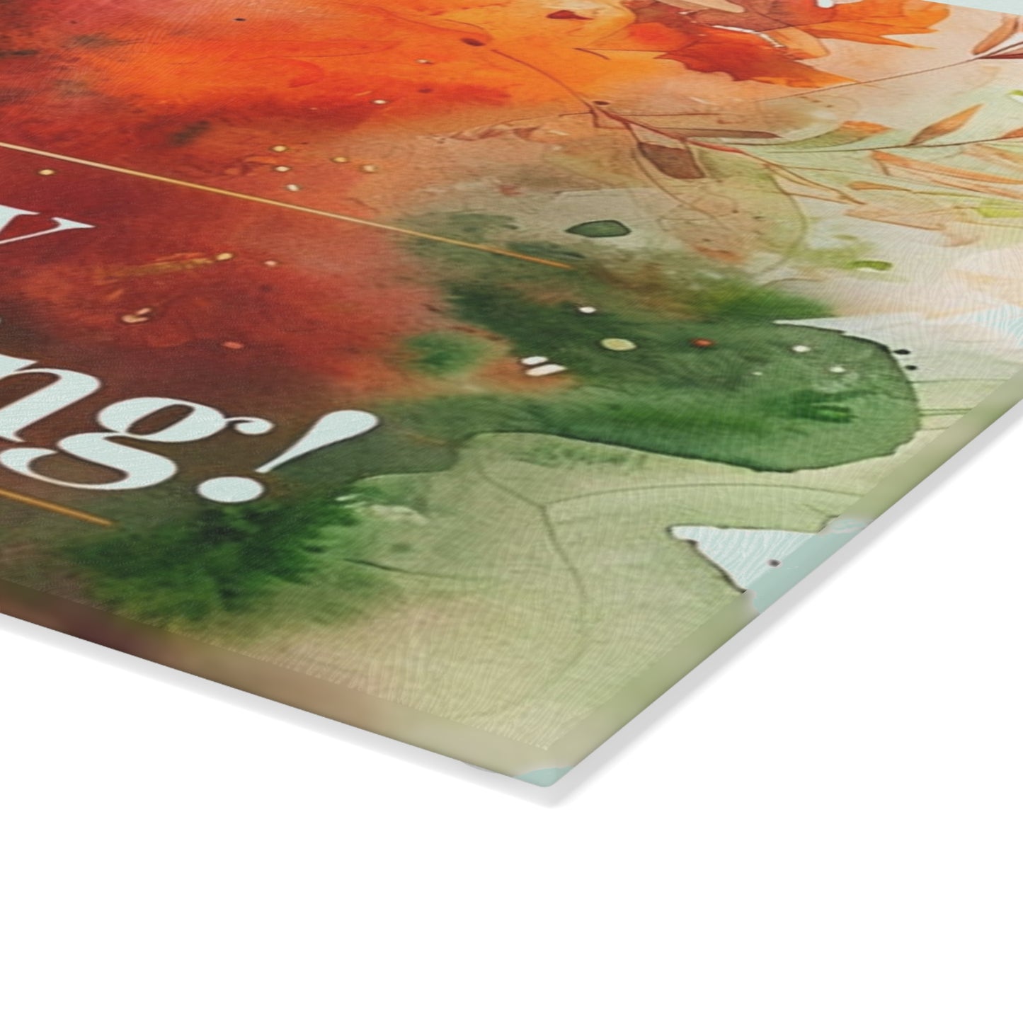 Thanksgiving Glass Cutting Board with Vibrant Autumn Design