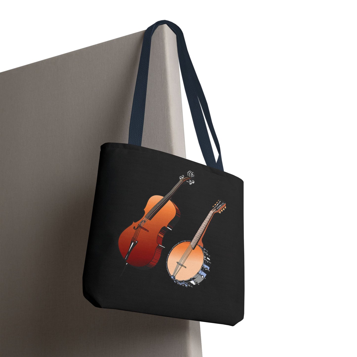 Musical Instruments Tote Bag, Music Lover Gift, Banjo and Cello Design, Stylish Grocery Tote, Concert Bag, Eco-Friendly Carryall