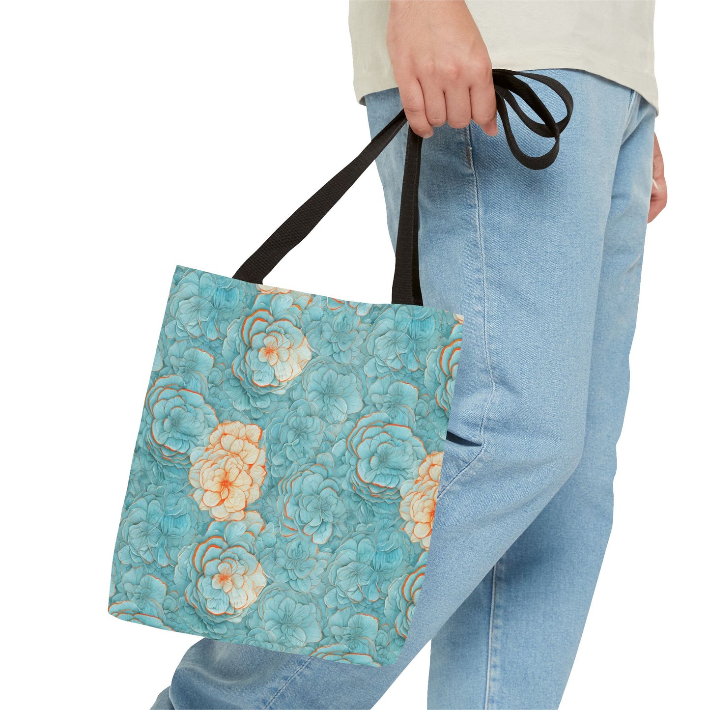 Floral Watercolor Tote Bag — Teal Succulent Pattern
