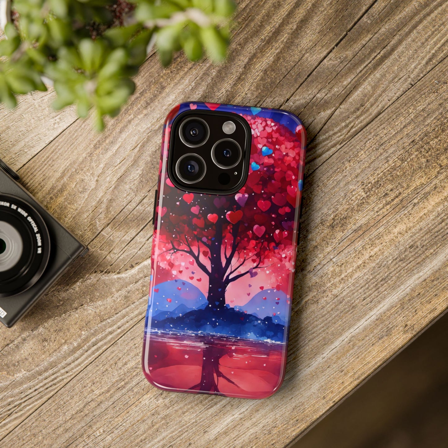 Heart Tree Phone Case — Romantic Red & Blue Protective Tough Case