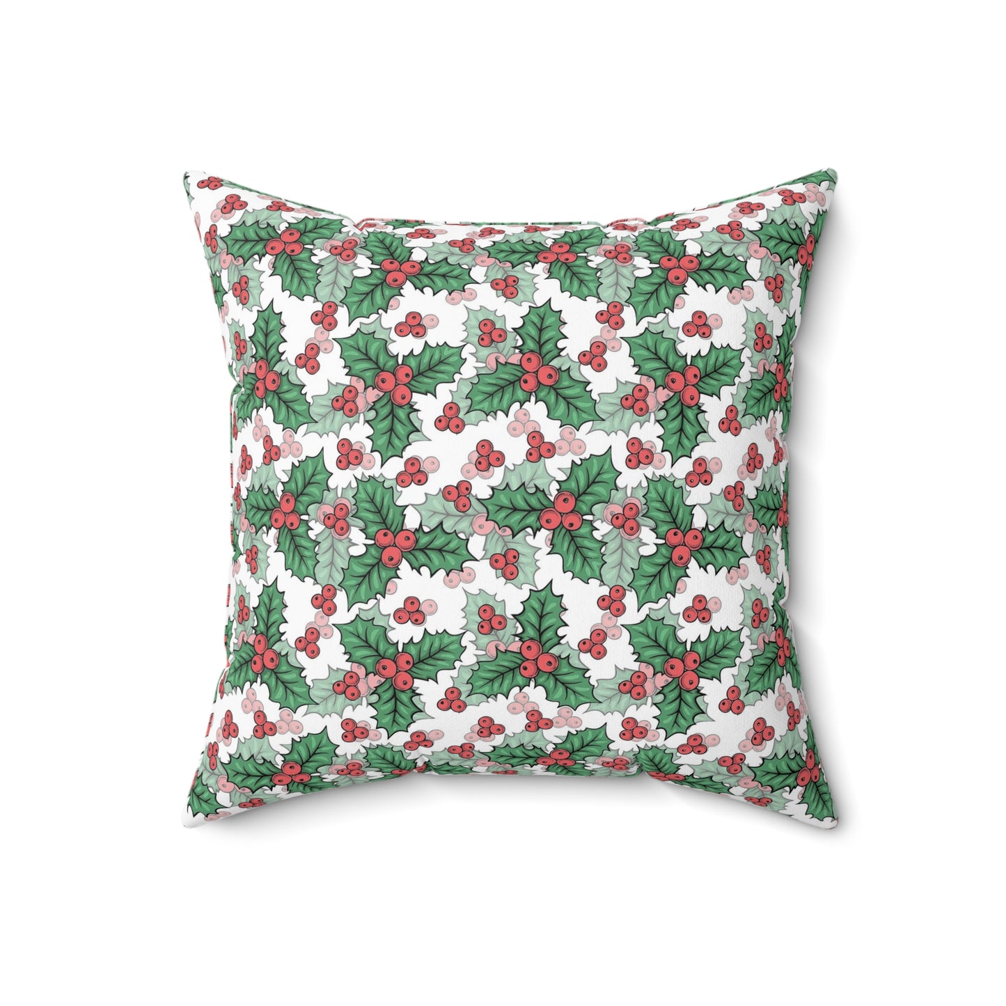 Festive Holly Square Pillow - Cozy Holiday Decor, Throw Cushion, Christmas Gift, Home Accent, Decorative Pillow