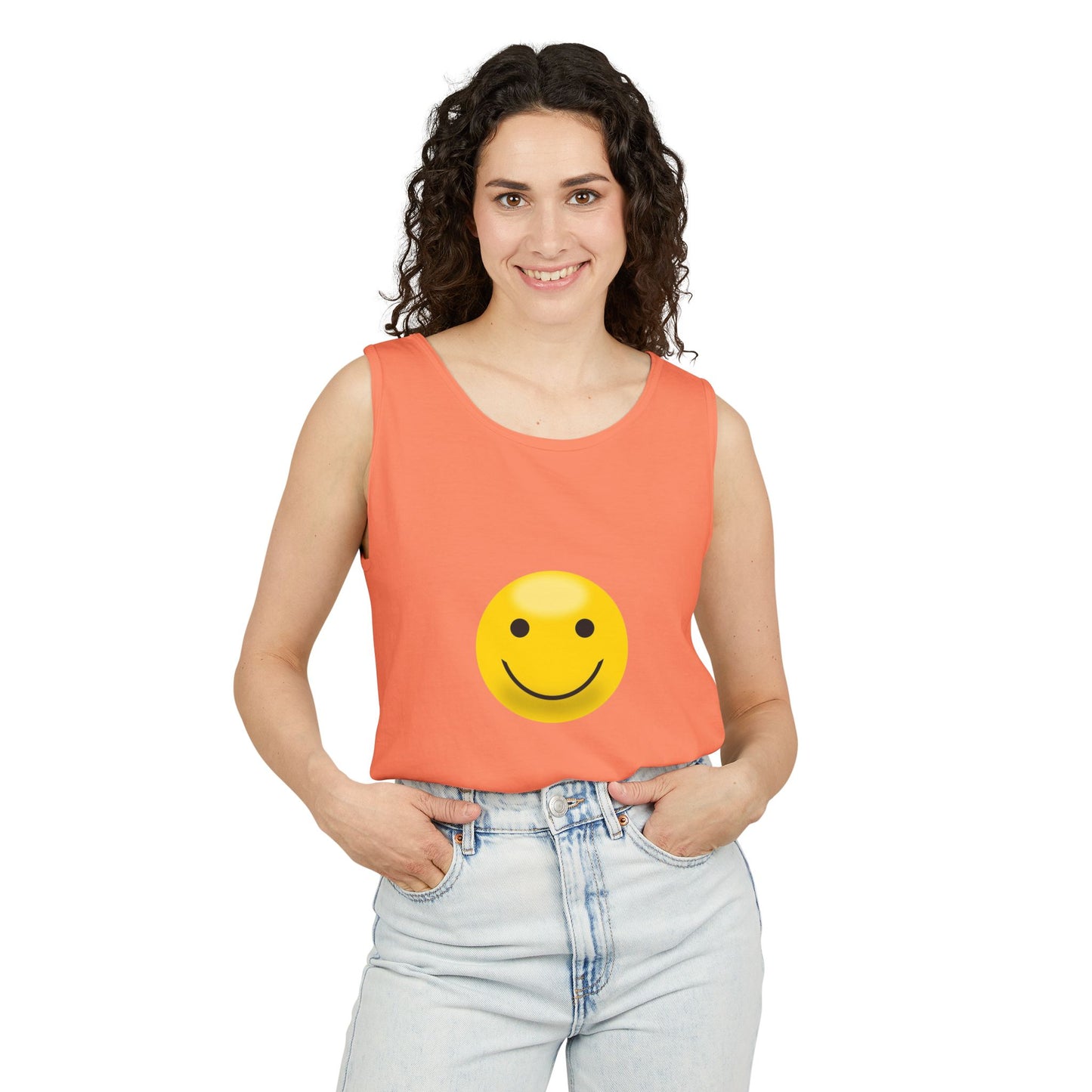 Smiley Face Tank Top, Summer Shirt, Casual Wear, Beach Outing, Gift for Friends, Positive Vibes Apparel