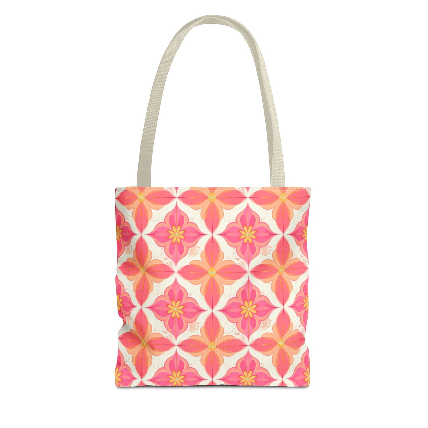 Pink Floral Geometric Tote Bag — All-Over Print Reusable Shopper