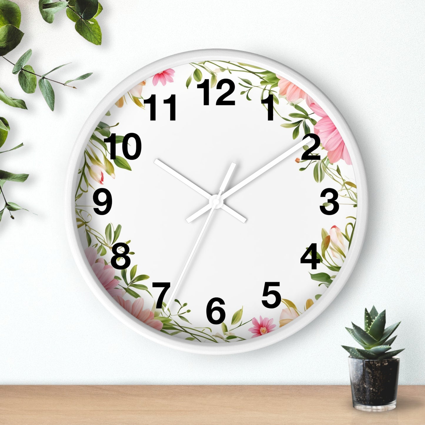 Floral Wreath Wall Clock — Pink Garden Decorative Timepiece