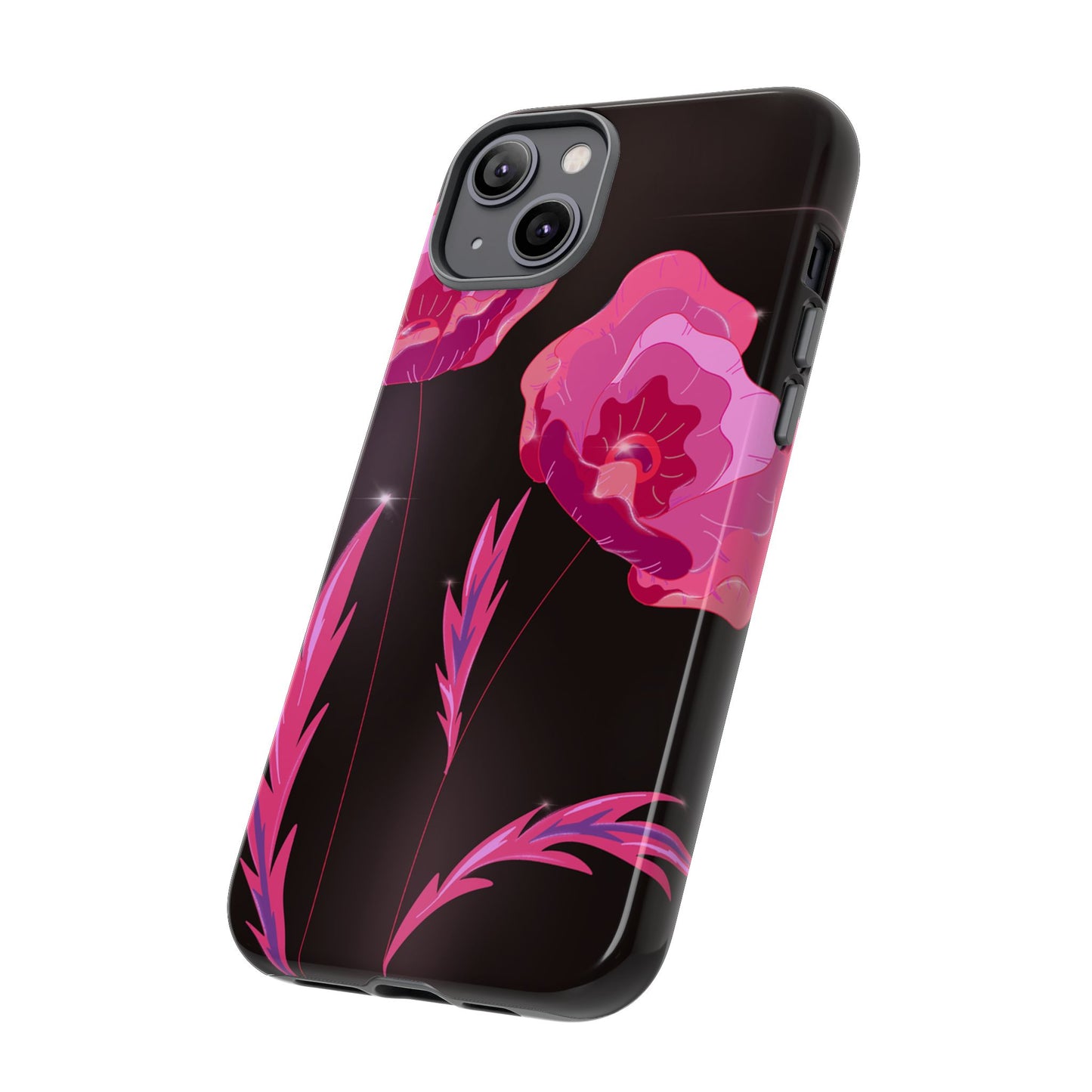 Floral iPhone Case | Tough Cases with Pink Poppy Design, Elegant Flower Phone Cover, Gift for Her, Spring Accessories, Chic Tech