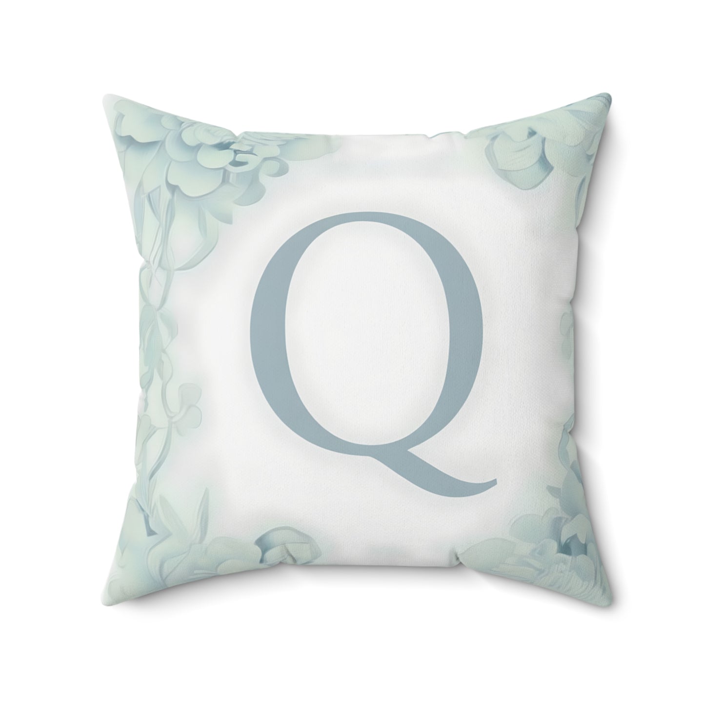 Monogram Q Floral Throw Pillow — Soft Mint Initial Accent Pillow