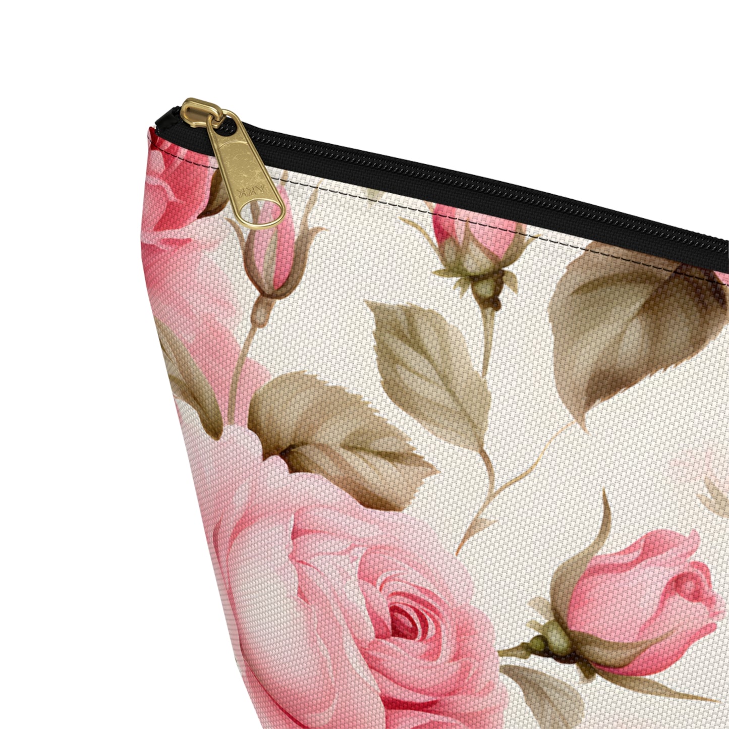 Floral Rose Accessory Pouch - Pink Vintage Cosmetic Bag with T-Bottom