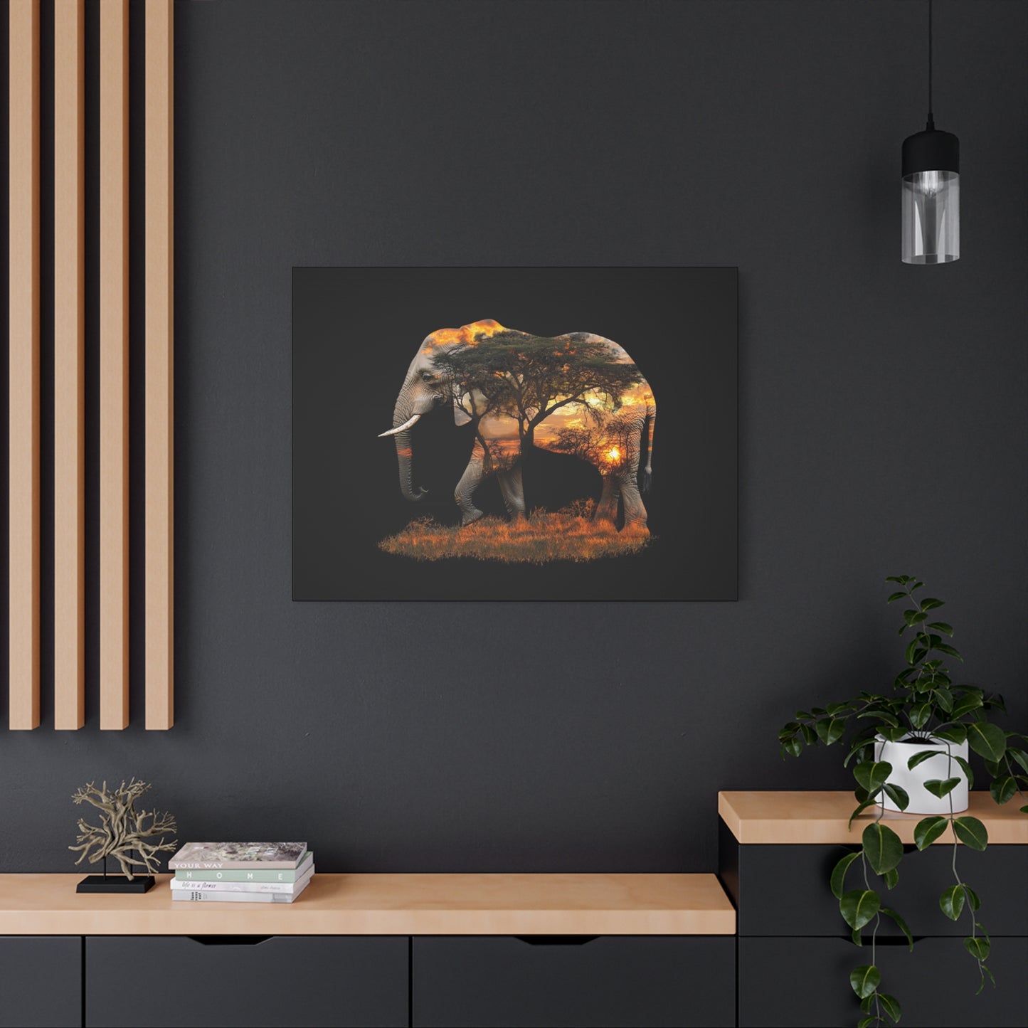 Elephant Tree Matte Canvas Art, Nature Wall Decor, Wildlife Home Decoration, Gift for Animal Lovers, Boho Living Room Accent