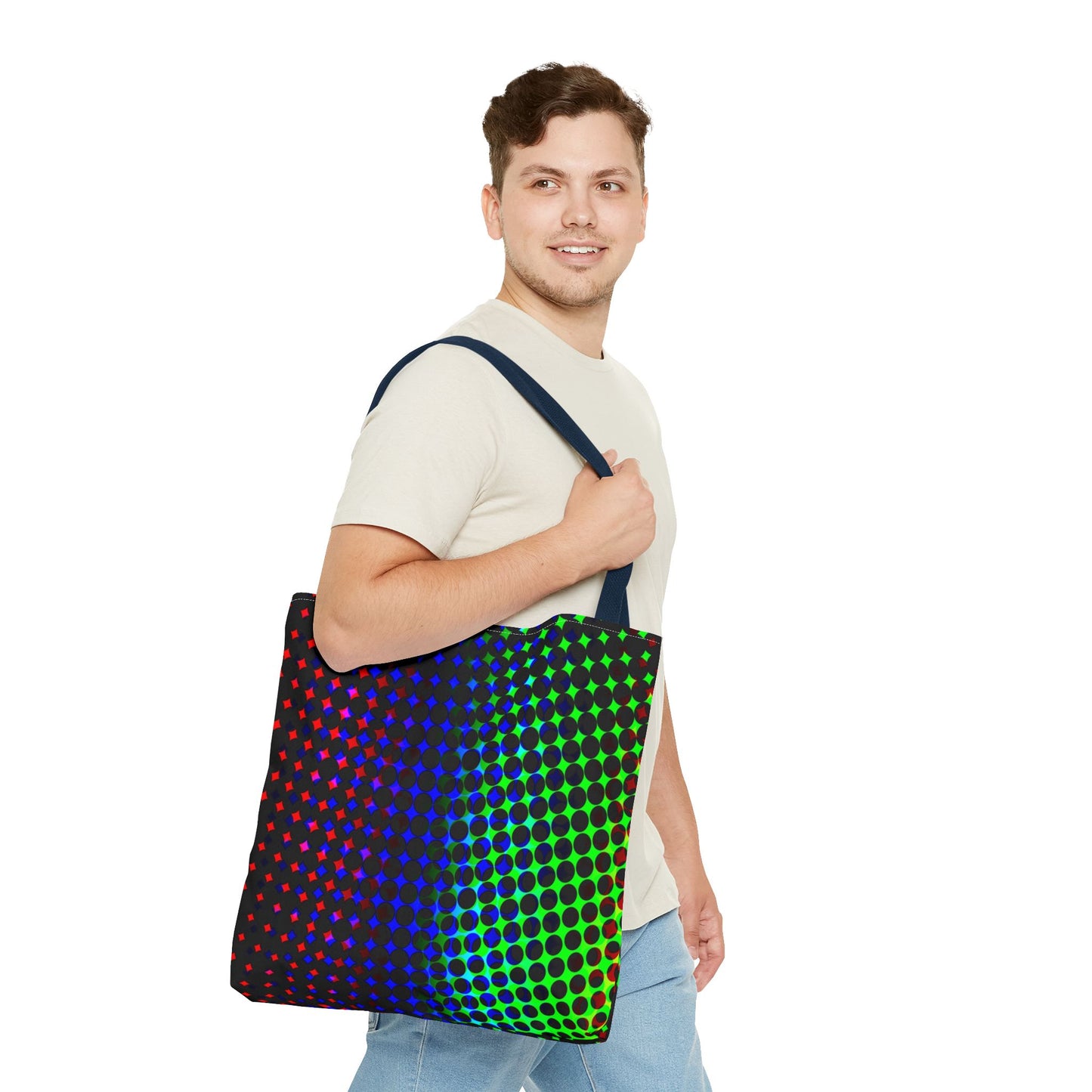 Vibrant Dot Print Tote Bag - Colorful Reusable Shopping Bag, Beach Tote