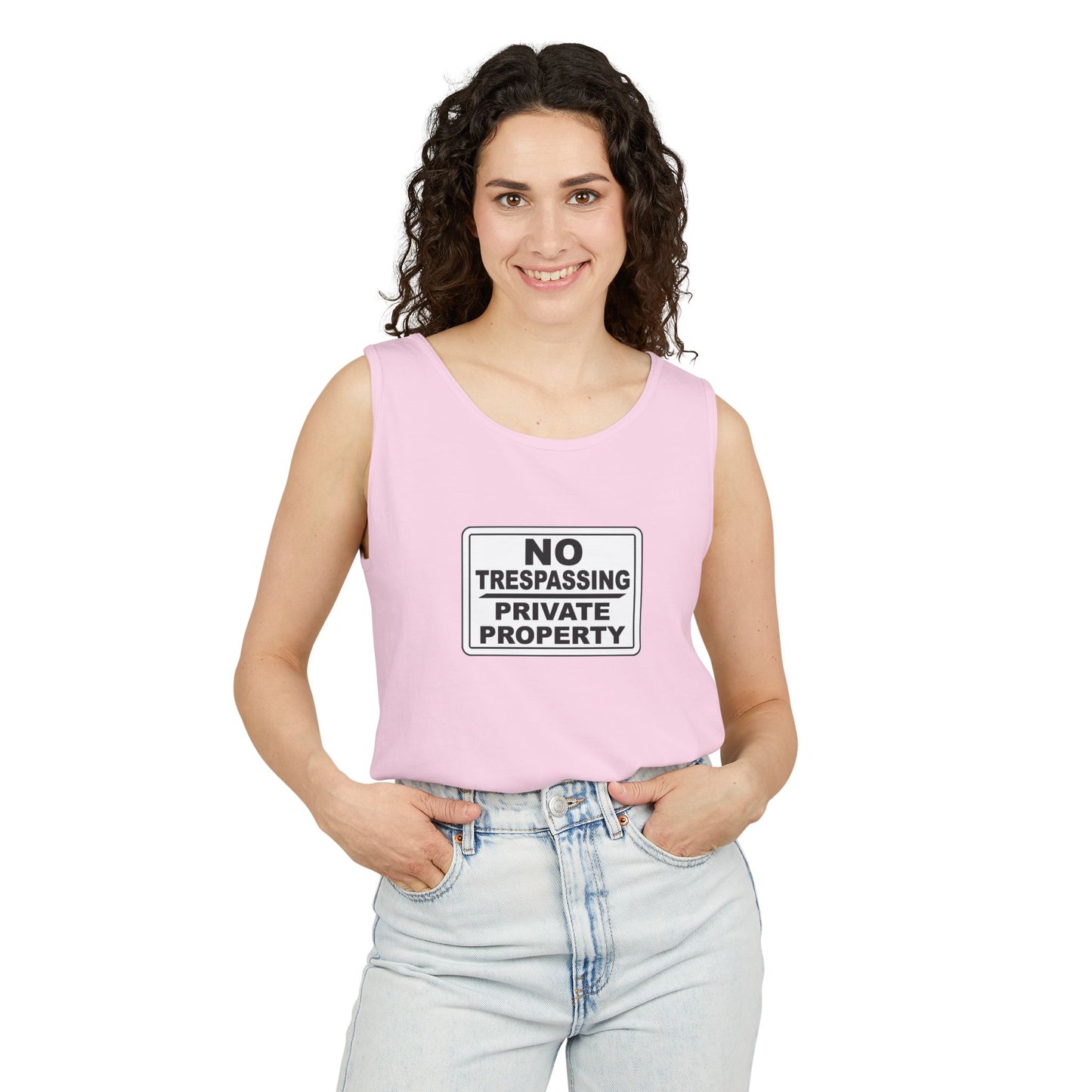 No Trespassing Garment-Dyed Tank Top | Unisex Summer Wear, Beach Vacation Shirt, Outdoor Adventure Top, Gift for Nature Lovers