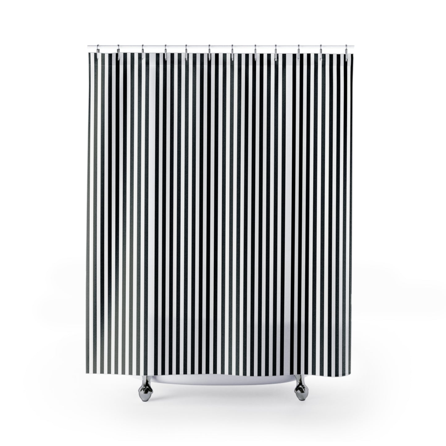 Black & White Vertical Stripe Shower Curtain — Modern Minimalist Bathroom Decor