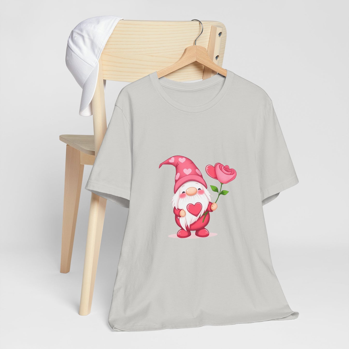 Valentine Gnome T‑Shirt — Cute Pink Gnome Holding Rose Tee
