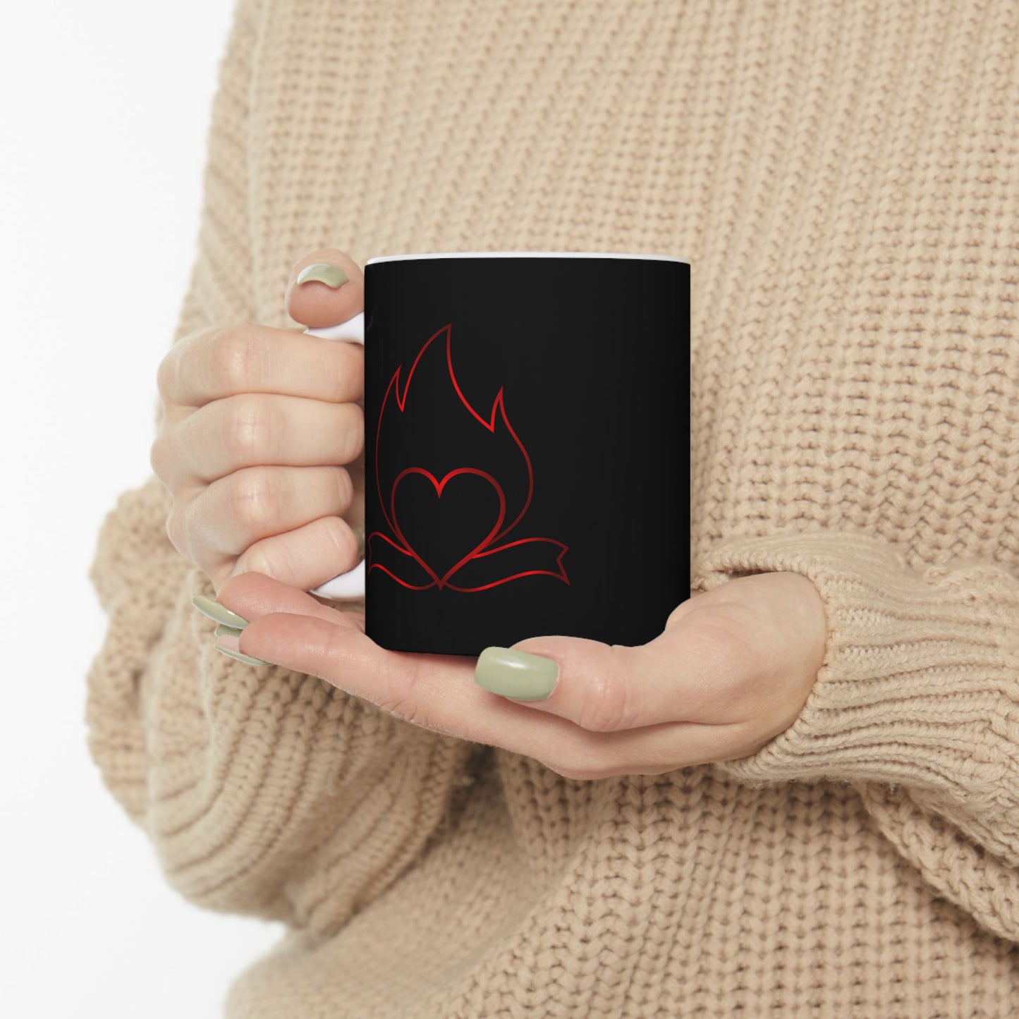 Black Cat Outline Ceramic Mug – Minimal Red Cat Design, 11oz & 15oz