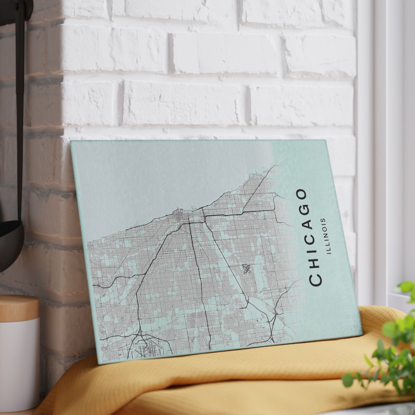 Chicago Map Glass Cutting Board – Modern Mint City Map Kitchen Board