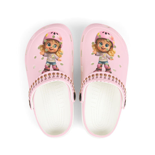 Kids Pink Character  Clogs / Croc — Cute Roller Girl Graphic