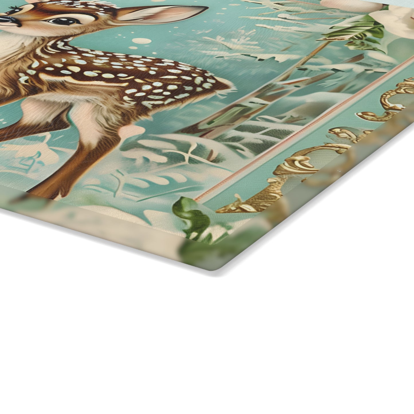 Winter Forest Deer Glass Cutting Board, Kitchen Décor, Unique Gift, Holiday Entertaining, Rustic Home Decor, Woodland Animal Design