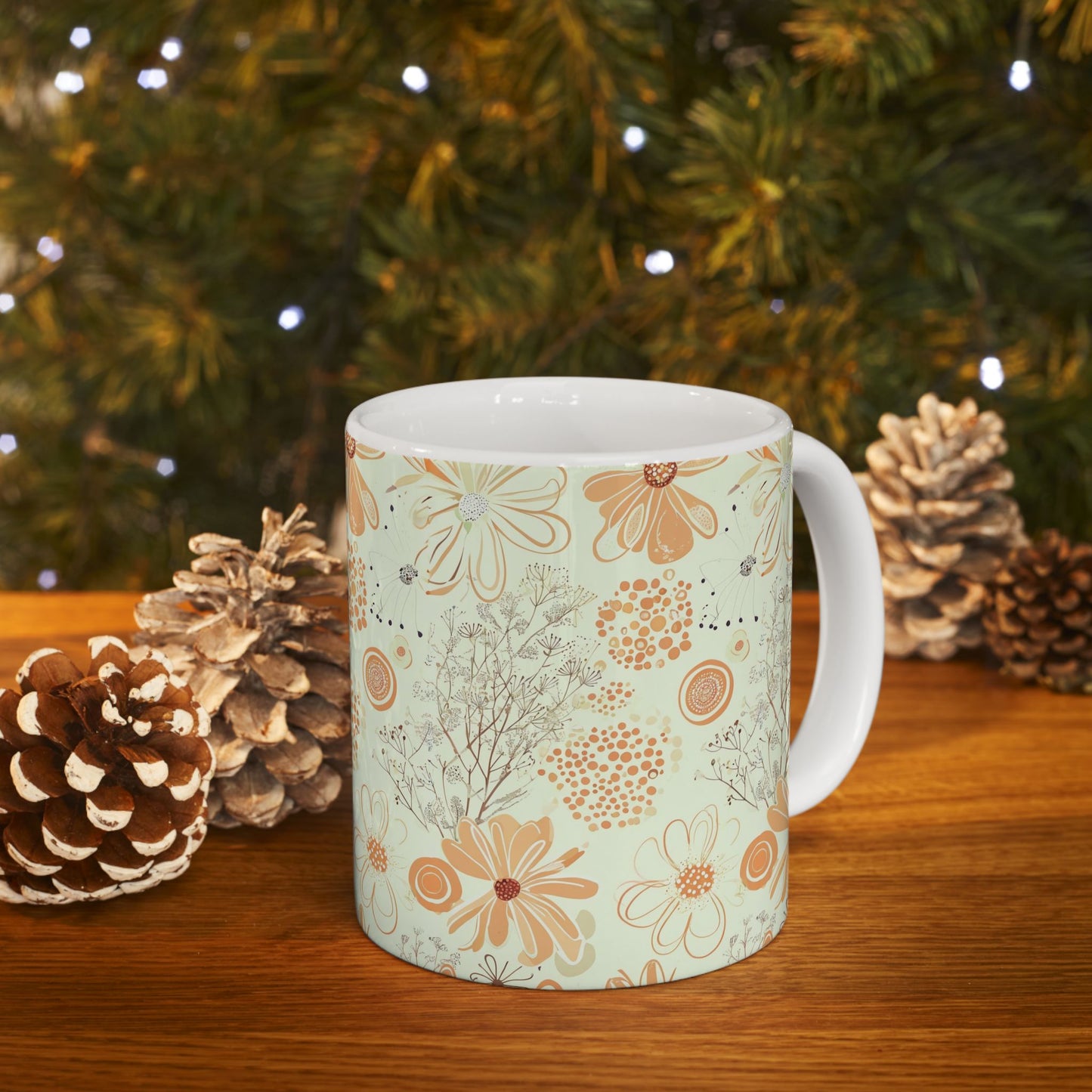 Retro Floral Ceramic Mug — Vintage Daisies Pattern (11oz & 15oz)