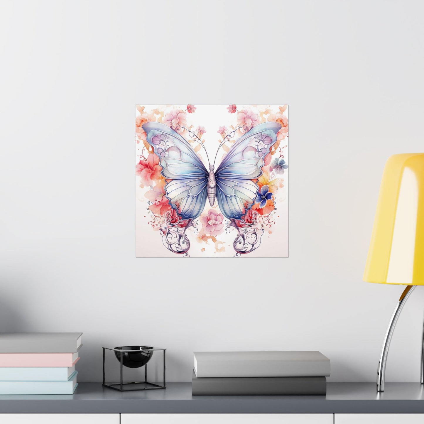 Butterfly Watercolor Wall Poster — Floral Pastel Matte Vertical Print