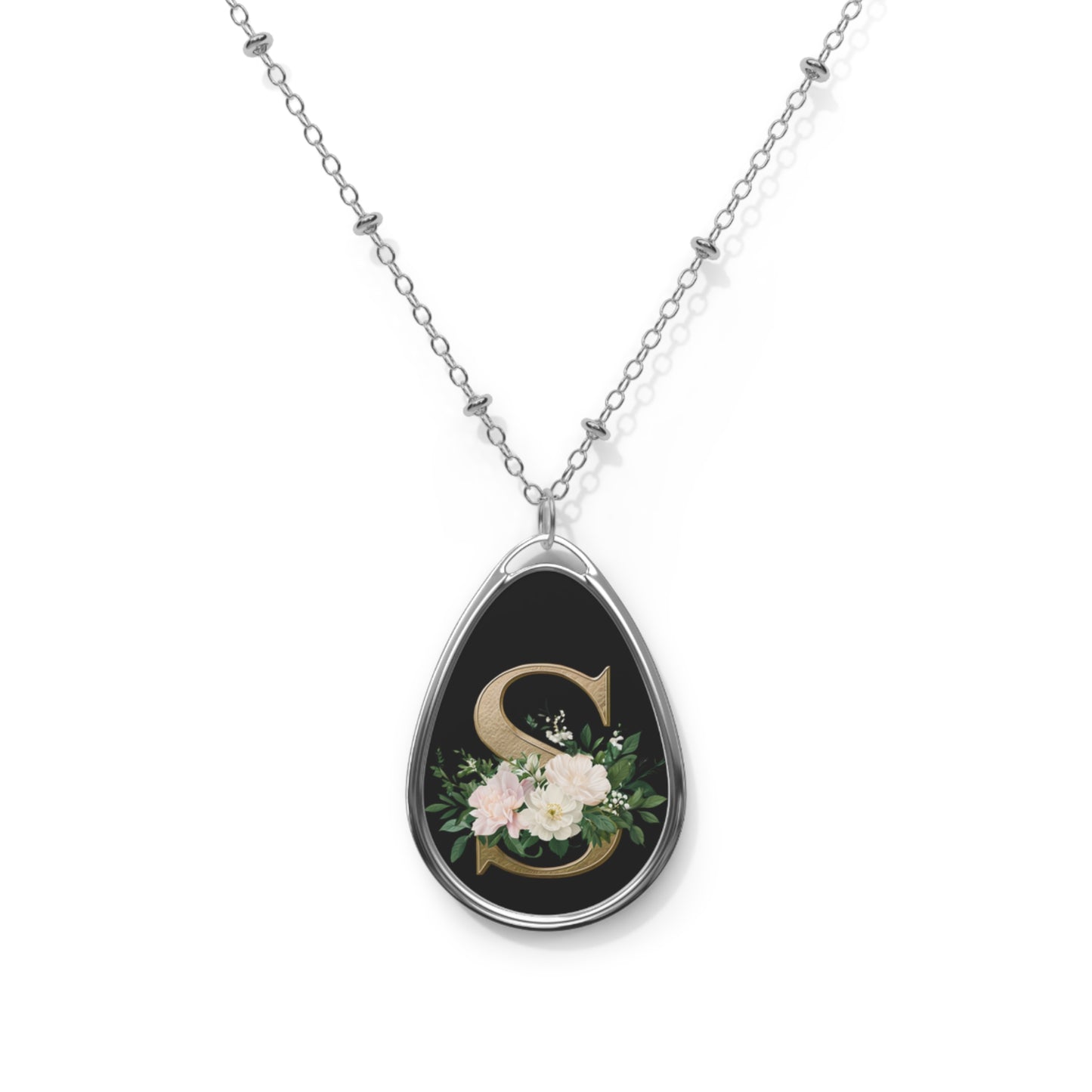 Floral Initial Pendant Necklace, Personalized Gift,